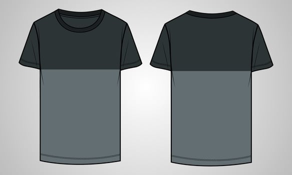 Two tone color with chest cut and sew short sleeve t shirt vector illustration template front and back views