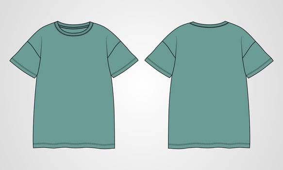 Short sleeve t shirt technical fashion flat sketch vector illustration template front and back views