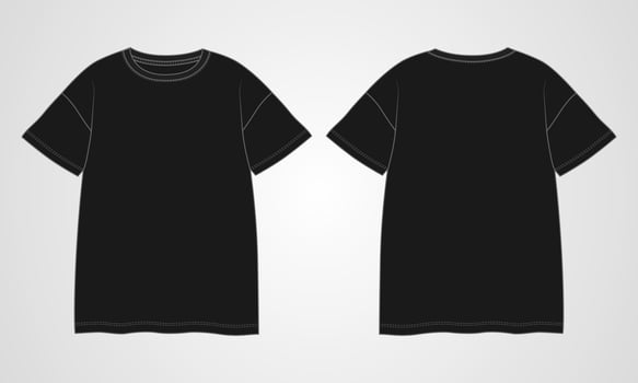 Short sleeve t shirt technical fashion flat sketch vector illustration template front and back views