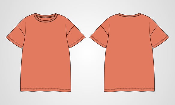 Short sleeve t shirt technical fashion flat sketch vector illustration template front and back views
