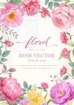 Rose Flower and botanical leaf digital painted illustration vector