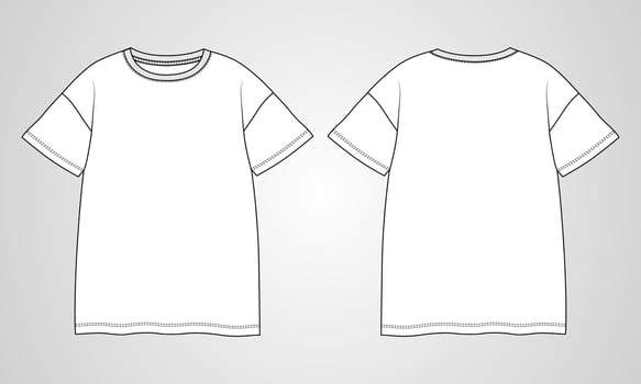 Short sleeve t shirt technical fashion flat sketch vector illustration template front and back views