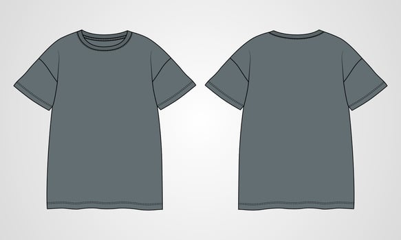 Short sleeve t shirt technical fashion flat sketch vector illustration template front and back views