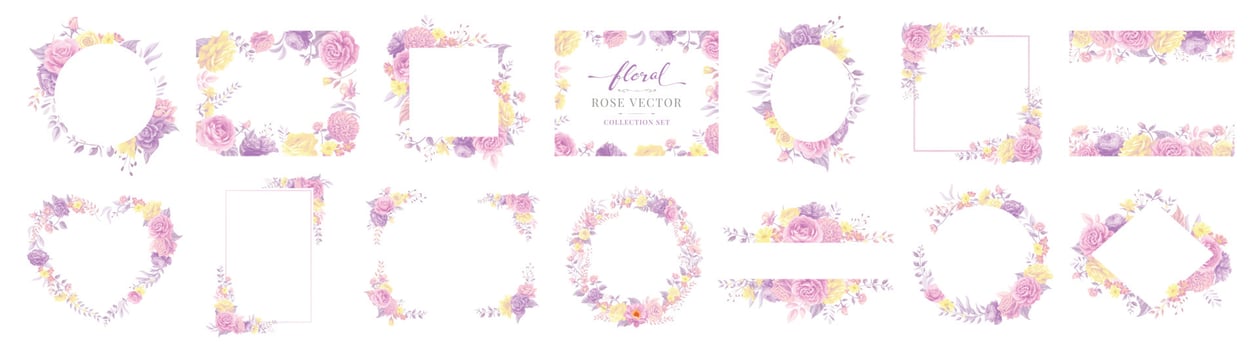 Collection set Beautiful Rose Flower and botanical leaf digital painted illustration for love wedding valentines day or arrangement invitation design greeting card vector