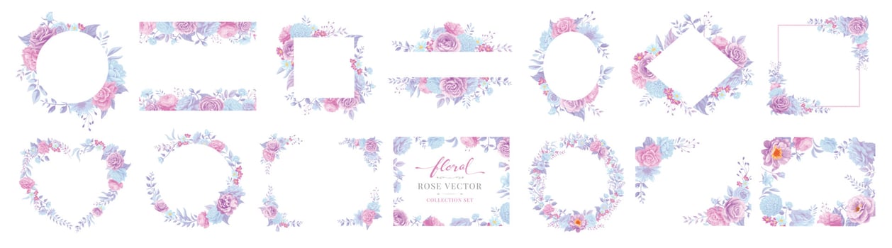 Collection set Beautiful Rose Flower and botanical leaf digital painted illustration for love wedding valentines day or arrangement invitation design greeting card vector