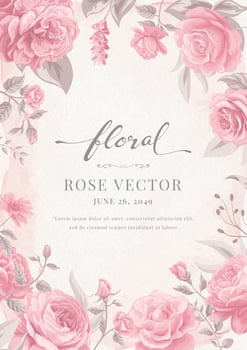 Beautiful Rose Flower and botanical leaf digital painted illustration for love wedding valentines day or arrangement invitation design greeting card vector