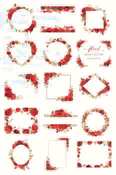 Collection set Beautiful Rose Flower and botanical leaf digital painted illustration for love wedding valentines day or arrangement invitation design greeting card vector