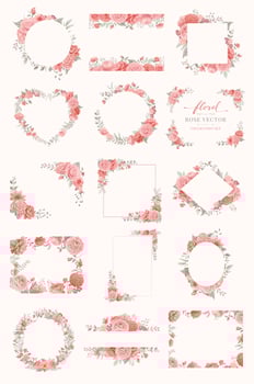 Collection set Beautiful Rose Flower and botanical leaf digital painted illustration for love wedding valentines day or arrangement invitation design greeting card vector