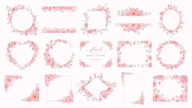 Collection set Beautiful Rose Flower and botanical leaf digital painted illustration for love wedding valentines day or arrangement invitation design greeting card vector