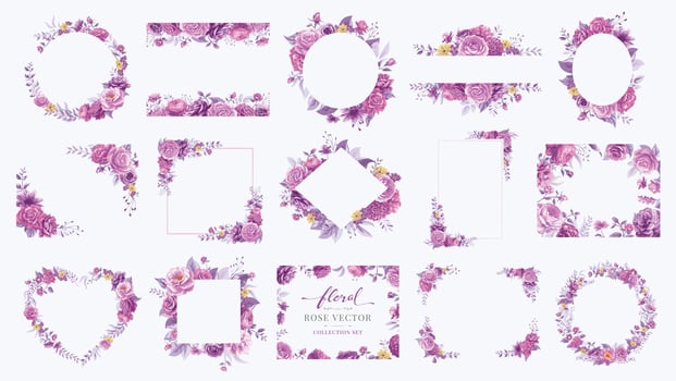 Collection set Beautiful Rose Flower and botanical leaf digital painted illustration for love wedding valentines day or arrangement invitation design greeting card vector