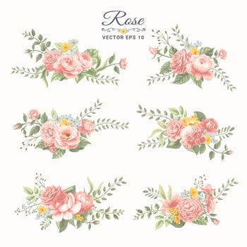 Beautiful Rose Flower and botanical leaf digital painted illustration for love wedding valentines day or arrangement invitation design greeting card vector
