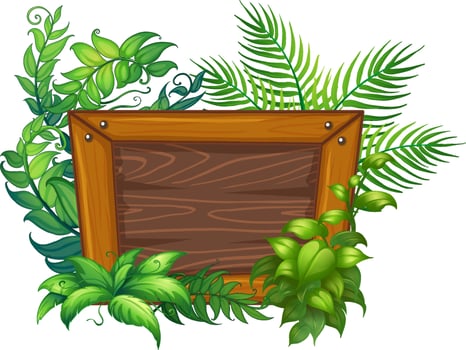 Wooden board template with nature leaves vector