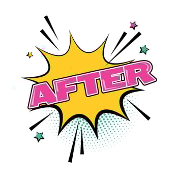 After isolated white comic text speech bubble. Colored pop art style sound effect. Halftone vector illustration banner. Vintage comics book poster. Colored funny cloud font.