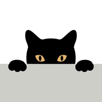 Black cat with yellow eyes peeks out from under the table vector