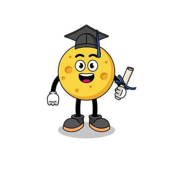 round cheese mascot with graduation pose vector