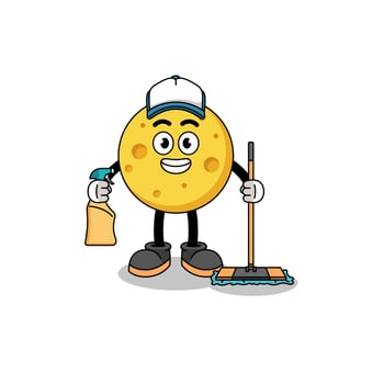 Character mascot of round cheese as a cleaning services vector