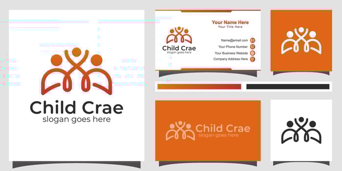 happy family care logo. happy family relationship with children simple line logo design with business card vector
