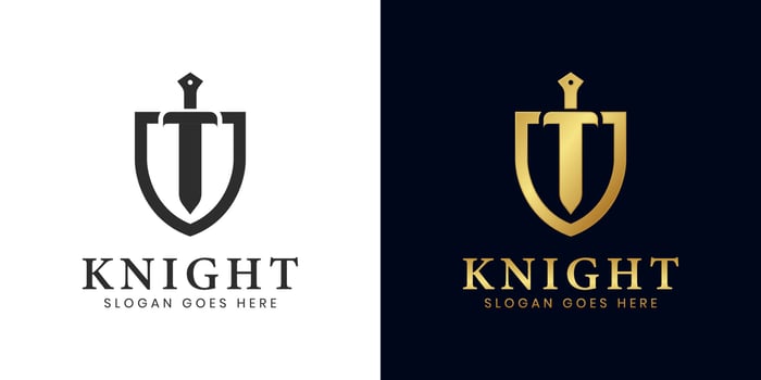 elegant and luxury armor Shield and ancient sword logo design two versions vector