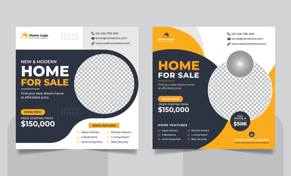 Real Estate Property Social Media Post or Modern Home Sale Social Media Promotion Square Flyer Web Banner Design Template vector