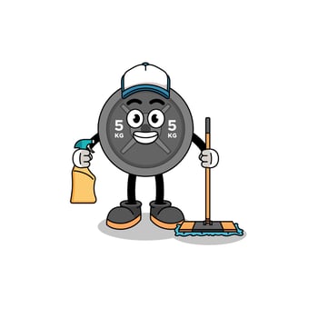 Character mascot of barbell plate as a cleaning services vector