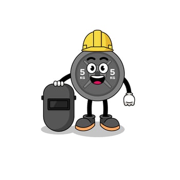 Mascot of barbell plate as a welder vector