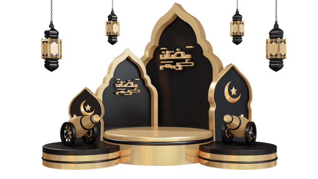 ramadan icon with 3d round podium and canon png