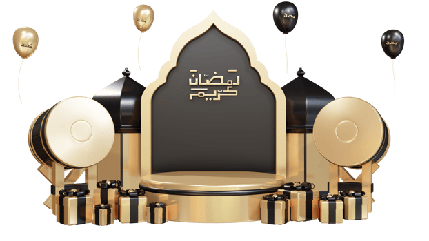 ramadan iconwith 3d round podium and islamic drum png