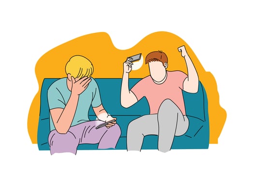 Friends playing mobile games on their mobile phone. Mobile gaming apps illustration concept vector