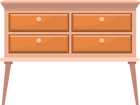Retro wooden bedroom furniture clipart design illustration png