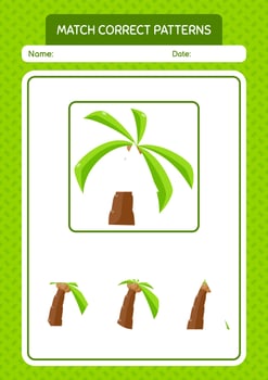 Match pattern game with coconut tree. worksheet for preschool kids, kids activity sheet vector