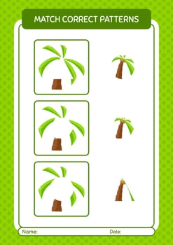 Match pattern game with coconut tree. worksheet for preschool kids, kids activity sheet vector