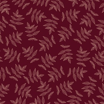 Abstract asian red flower pattern. Gladiolus and bluebells with leaves. Isolated seamless pattern with outline. Vector illustration for fabric, wrapping paper, wallpaper