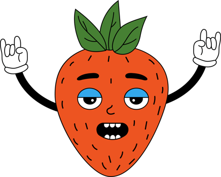 Funny cartoon character strawberrywith gloved hands png