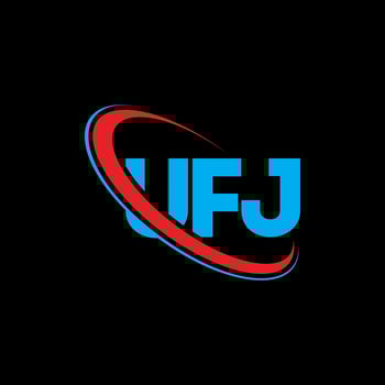UFJ logo. UFJ letter. UFJ letter logo design. Initials UFJ logo linked with circle and uppercase monogram logo. UFJ typography for technology, business and real estate brand. vector