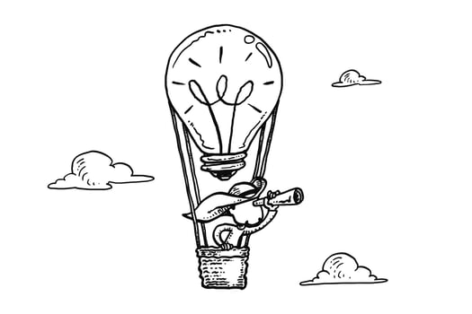 Arab businessman using ballon ideas searching for new business opportunities. Vision concept. Cartoon vector illustration design