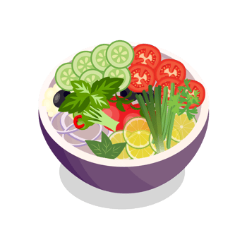 Stir fry salad with sushi and shrimp in a bowl with transparent background. Top view copy space. Shrimp and vegetables are served with salad. Chopsticks with Asian food PNG image.