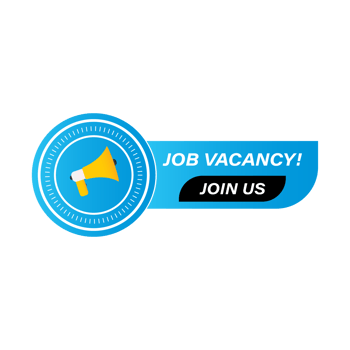 Job vacancy PNG image with blue color shade. Hiring concept with mike speaker. Join our text inside the black shape. Job vacancy hiring concept font design.