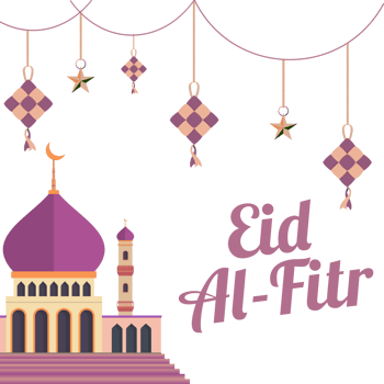 Eid Mubarak celebration design with mosque and kite on transparent background. Muslim festival happy Eid Mubarak celebration PNG image. Moon and Muslim mosque collection for Eid celebration.