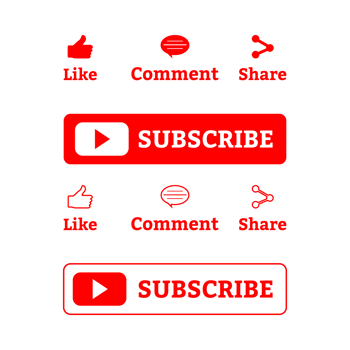 Subscribe button PNG with metallic color. Subscribe Button collection for social media with red color. Like, comment, subscribe, share, and notification button image with transparent background.