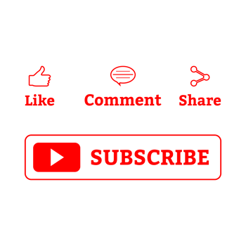 Red subscribe button PNG image with like, comment, and share icons. Social media icons PNG on a transparent background.