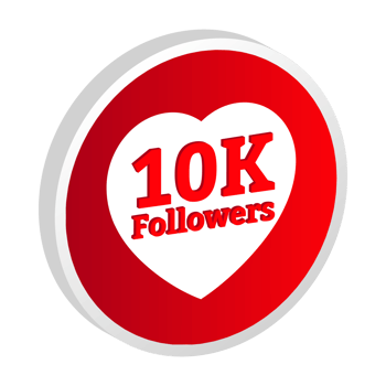 10K follower celebration 3D badge PNG image. Thanksgiving for 10K followers badge design. 3D Red color follower badge celebration with love shape on transparent background.