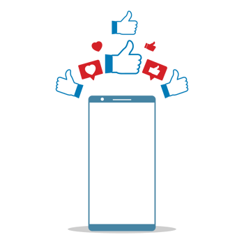 Stylish social media button design on transparent background. Love and like social media button PNG design with the tablet. Blue and red color buttons image for social media.