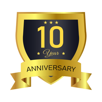 Anniversary royal badge PNG with a shield shape. Anniversary badge design with golden color. Golden and Black badge PNG with a ribbon on a transparent background.