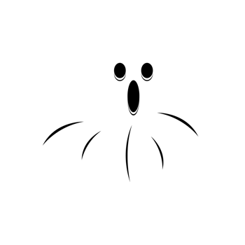 Halloween white ghost on a transparent background. Ghost with abstract shapes. Halloween white ghost party element image. Ghost PNG with a scary face.