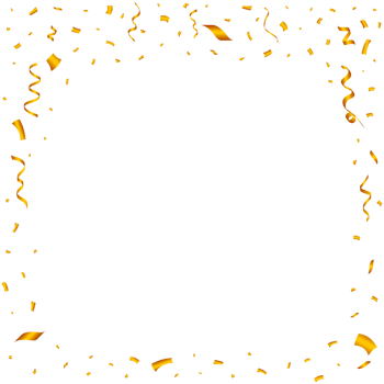 Confetti frame for birthday background. Golden party ribbon and confetti falling. Golden confetti frame on a transparent background. Carnival and birthday celebration elements. png