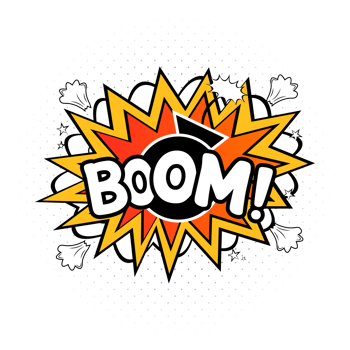 Boom comic explosion. Comic blast vector with text bubble. Cartoon burst with colorful wordings and clouds. Funny explosion bubbles for cartoons with red, white, and yellow colors. Comic boom. png