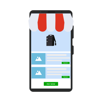Online bag ordering and payment concept. Selling products using an E-commerce application. Online payment system with a mobile illustration. Online shopping on mobile using an internet vector. png