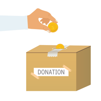 Donation box with gold coin vector. Man giving charity to a donation box. Raising funds for poor people concept. Donation box with a man hand donating money. Charity funds rising with gold coins. png