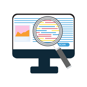 SEO research concept with a magnifying glass. Researching SEO from a website inside a computer vector. Computer website showing an image icon and a magnifying glass searching for SEO keywords concept. png