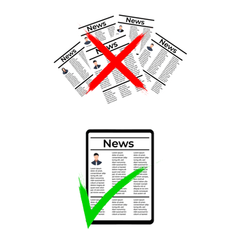 Use the digital news concept with a tab showing the news. Canceling or boycotting the newspaper. Choosing online news with a tab. Cancel and correct icons with a hand-drawn brush effect. png